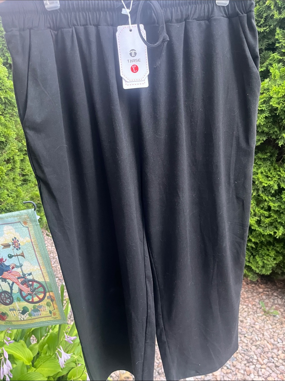 Tarse Black Elastic Waist Wide-Leg Pants Size Large
